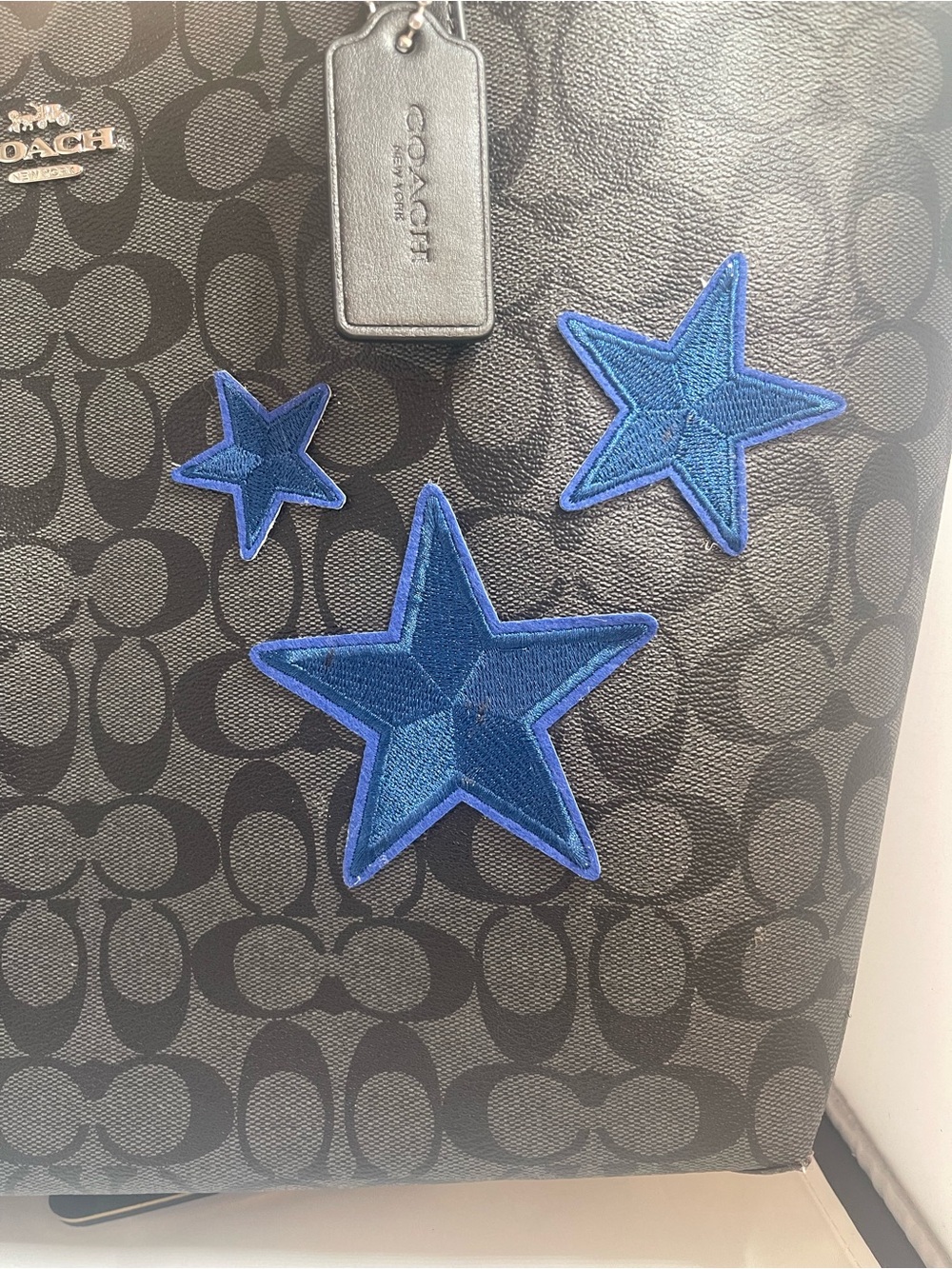 Coach Black Signature City Tote with Blue Star Appliqués - Picture 8 of 8